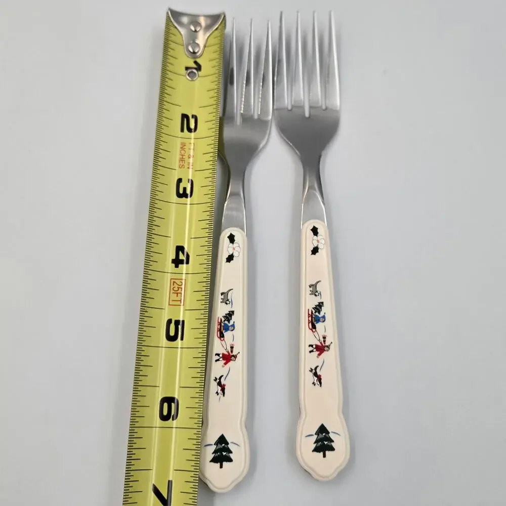 Two Pfaltzgraff Snow Village Stainless Steel Salad Fork Replacements